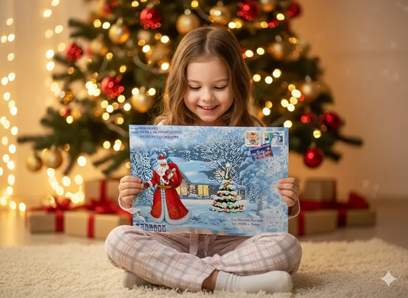 Счастливый ребенок, читающий письмо, а не играющий в игрушки