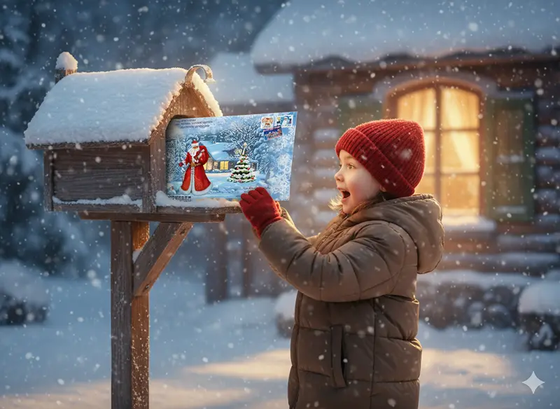 Ребенок в восторге находит письмо от Деда Мороза в почтовом ящике